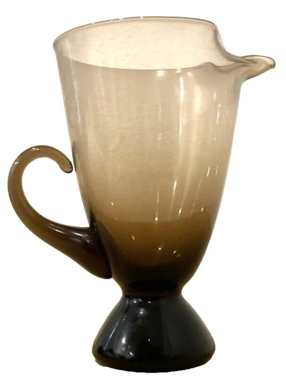 Vintage Mid Century Modern Smoke Gray Art Glass Pitcher Pinched Spout 9